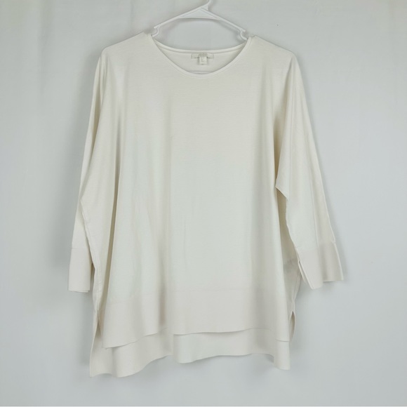 COS Tops - COS - Bright White 100% Cotton Dolman Sleeve High-low Hemline Blouse Size: Med